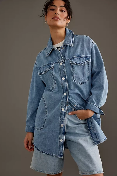 Pilcro Relaxed Denim Shacket In Blue