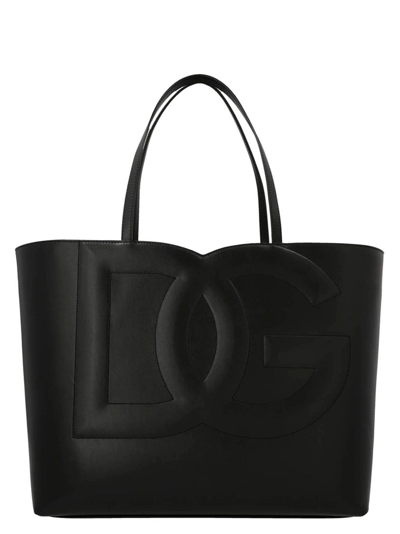 Dolce & Gabbana Dg Logo Leather Tote Bag In Nero