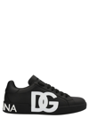 Dolce & Gabbana Portofino Sneakers In Black Calf Leather With White Logo