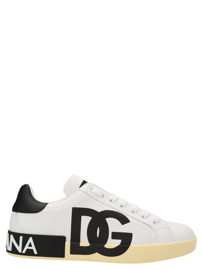 Dolce & Gabbana White Portofino Sneakers In 89697 Bianco/nero