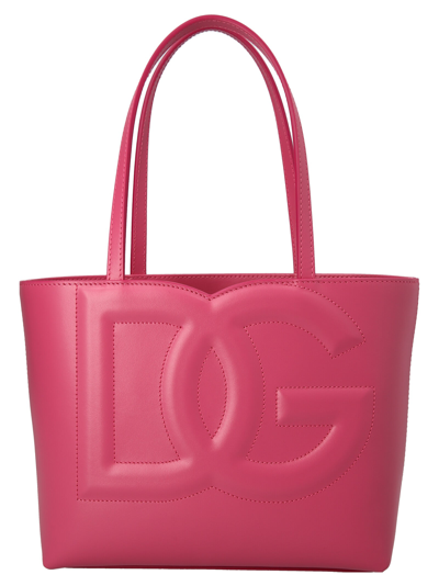 Dolce & Gabbana Small Dg Logo Leather Tote Bag In Glicine