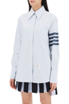 THOM BROWNE STRIPED OXFORD SHIRT WITH POINTED COLLAR