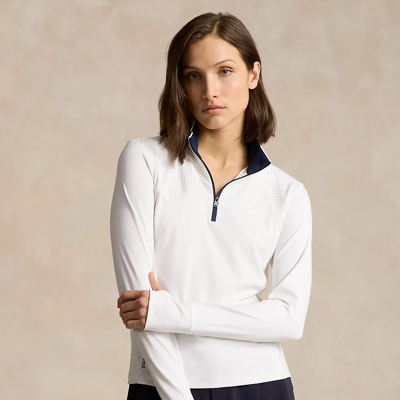 Rlx Golf Performance Quarter-zip Pullover In White/refined Navy