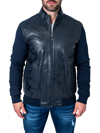 Maceoo Map Blue Leather Blend Jacket In Blue