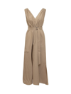 Brunello Cucinelli Techno Cotton Poplin Dress With Precious Shoulder Detail In Brown