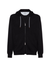 Brunello Cucinelli Men's Techno Cotton French Terry Hooded Sweatshirt With Zipper In Black