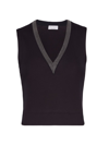 Brunello Cucinelli Stretch Cotton Rib Jersey Top With Shiny Collar In Black