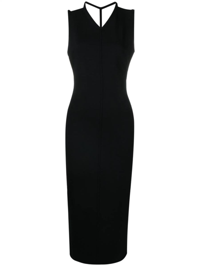 Khaite Terri Long Dress With V-neck In Black