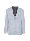 Brunello Cucinelli Check-pattern Linen Blazer In Blue