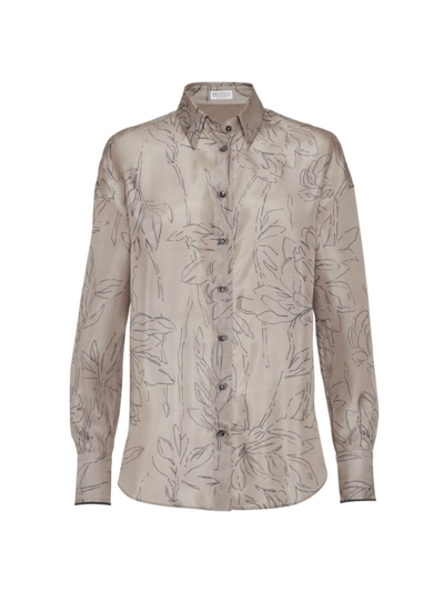 Brunello Cucinelli Women's Shirt With Shiny Cuff Details In Khaki