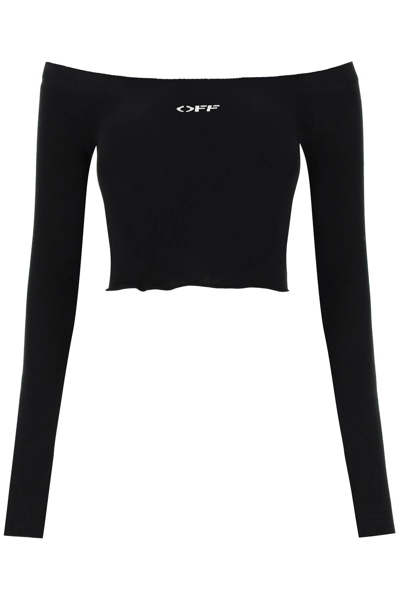 Off-white Knitted Off-shoulder Cropped Top In Black