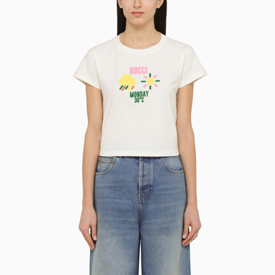 Gucci White Cotton T-shirt With Logo Print Women In Yellow