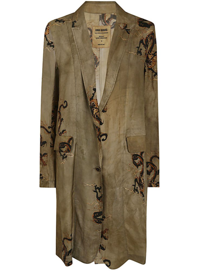 Uma Wang Motif Printed Buttoned Coat In Brown