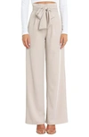 Petal And Pup Kieran Tie Waist Wide Leg Pants In Beige