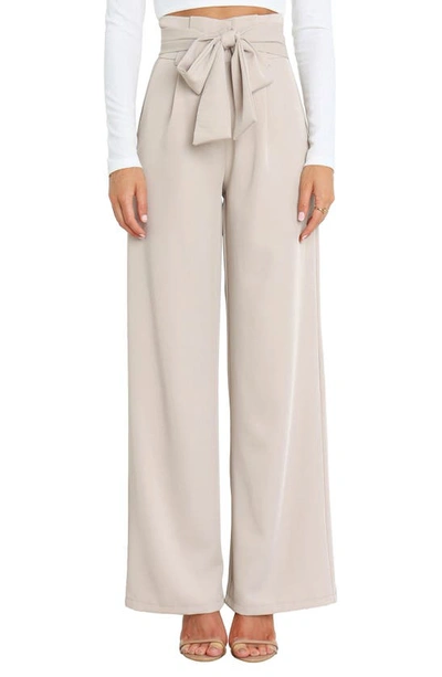 Petal And Pup Kieran Tie Waist Wide Leg Pants In Beige