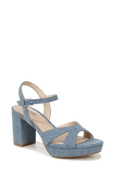 Lifestride Last Dance Platform Sandal In Blue Denim Fabric