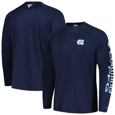 Columbia Navy North Carolina Tar Heels Terminal Tackle Omni-shade Raglan Long Sleeve T-shirt In Blue