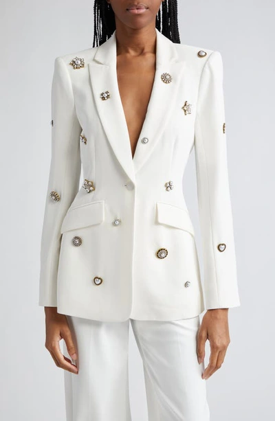 Cinq À Sept Cheyenne Golden Charm Embroidered Crepe Blazer In White