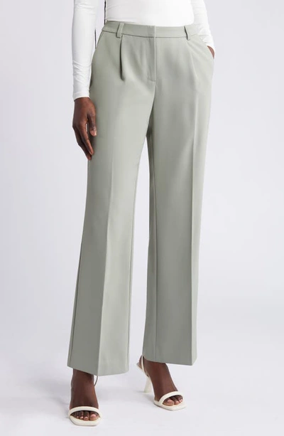 Open Edit Pleated Mid Rise Trousers In Green Halo
