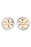 Tory Burch Circle Logo Stud Earrings In Tory Gold / Silver