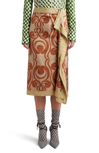 Dries Van Noten Sole Bis Silk Wrap Midi Skirt In Brown
