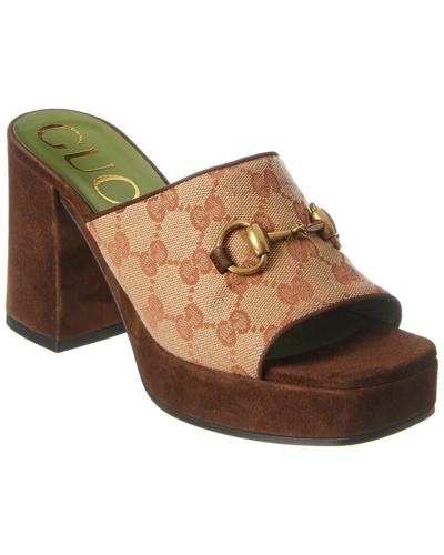 Gucci Gg Matelasse Canvas & Leather Sandal In Beige
