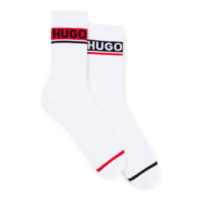 Hugo Two-pack Of Quarter-length Socks With Logo Details In White