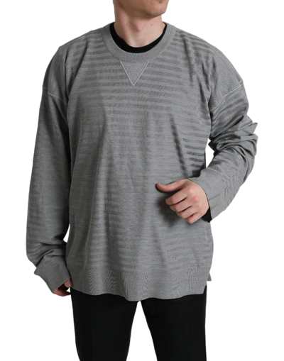 Dolce & Gabbana Grey Crewneck Pullover Silk Top Jumper