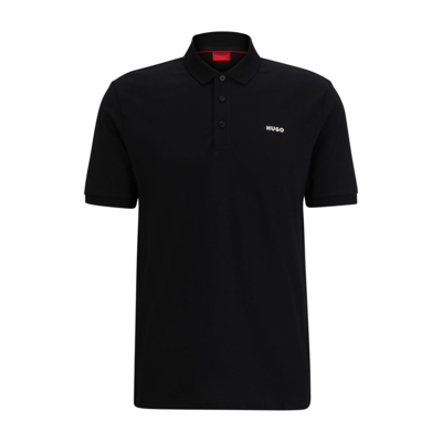 Hugo Cotton-piqu Polo Shirt With Logo Print In Black