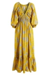 Free People Golden Hour Smocked Bodice Cotton Maxi Dress In Eqyptian Palm Combo
