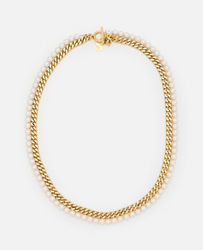 Sacai Pearl Chain Long Necklace In Gold