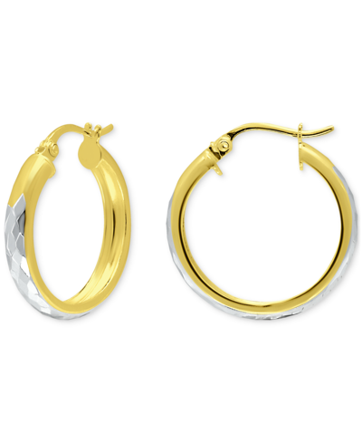 Giani Bernini Two-tone Textured Small Hoop Earrings In Sterling Silver & 18k Gold-plate, 20mm, Created For Macy's