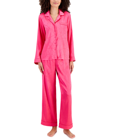 Inc International Concepts Satin Notch Collar Packaged Pajama Set, Created For Macy's In Magenta Chain