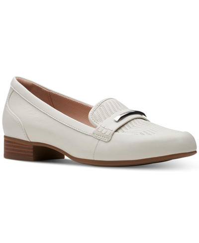 Clarks Women's Juliet Aster Slip On Loafer Flats In White Leather