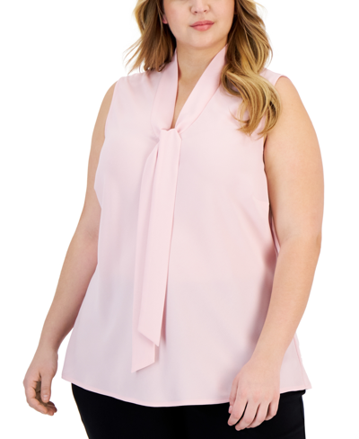 Kasper Plus Size Tie-neck Sleeveless Blouse In Pink