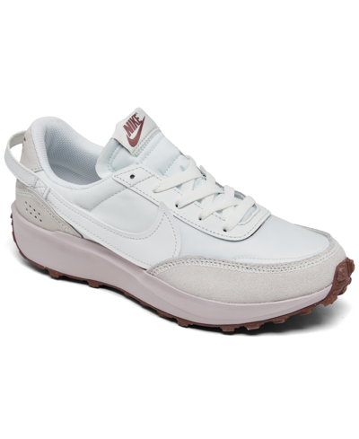 Nike Women's Waffle Debut Casual Sneakers From Finish Line In Summit White,smokey Mauve
