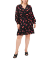 Vince Camuto Smocked Floral Print Ruffle Long Sleeve Minidress In Pomegranate Pink