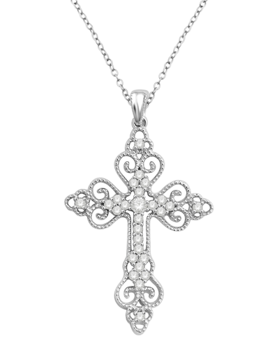 Macy's Diamond Filigree Cross 18" Pendant Necklace (1/6 Ct. T.w.) In Sterling Silver