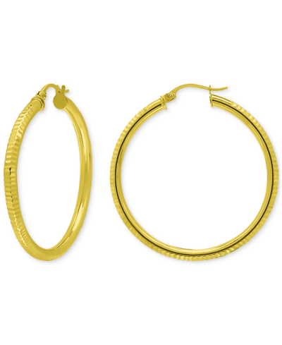 Giani Bernini Textured Tube Medium Hoop Earrings, 35mm, Created For Macy's In Gold Over Silver