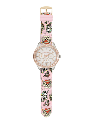 Ed Hardy Women's Quartz Matte Pink Silicone Strap Analog Watch 38mm