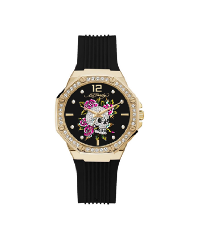 Ed Hardy Women's Quartz Matte Black Silicone Strap Watch 40mm