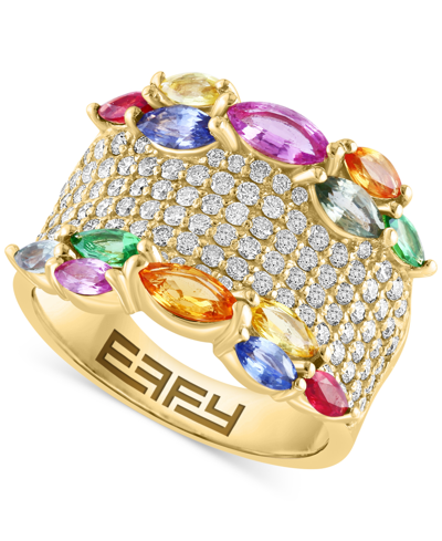 Effy Collection Effy Multi-gemstone (2-3/8 Ct. T.w.) & Diamond (7/8 Ct. T.w.) Wide Statement Ring In 14k Gold