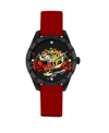 ED HARDY WOMEN'S QUARTZ MATTE RED SILICONE STRAP ANALOG WATCH 40MM