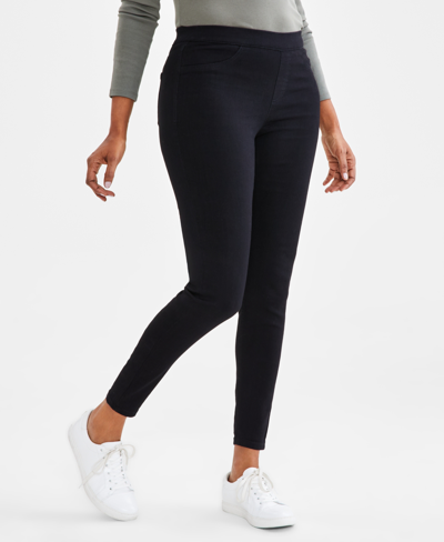 Style & Co Petite Mid-rise Pull On Jeggings, Created For Macy's In Deep Black