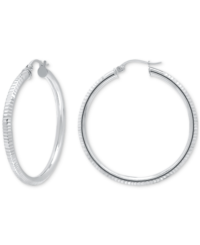 Giani Bernini Textured Tube Medium Hoop Earrings, 35mm, Created For Macy's In Silver