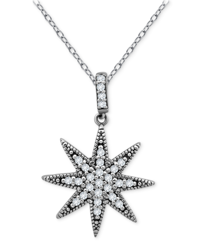 Macy's Cubic Zirconia Star Pendant Necklace In Sterling Silver, 16" + 2" Extender