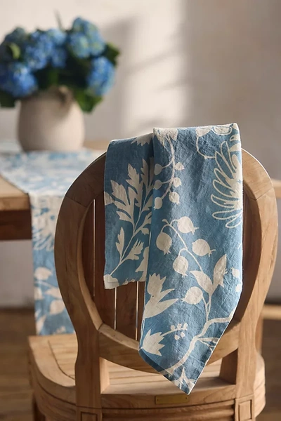 Terrain Floral Blues Linen Dish Towel In Multicolor