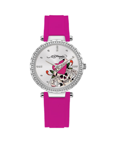 Ed Hardy Women's Quartz Matte Pink Silicone Strap Analog Watch 36mm