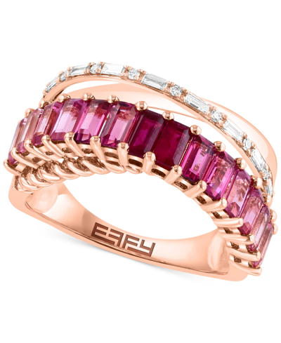 Effy Collection Effy Ruby (1/3 Ct. T.w.), Pink Tourmaline (1-1/10 Ct .t.w.) & Diamond (1/8 Ct. T.w.) Ombre Crossover In Rose Gold