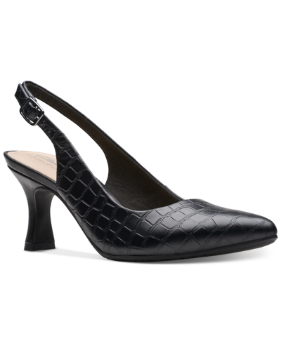 Clarks Women's Kataleyna Step Pointed-toe Slingback Pumps In Black Croc